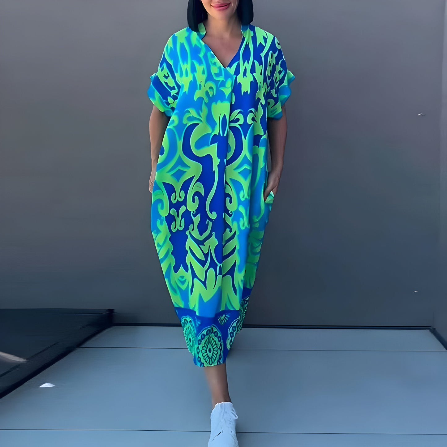 Robe Maxi Fluide à Imprimé Vibrant