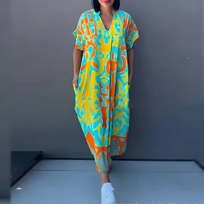 Robe Maxi Fluide à Imprimé Vibrant